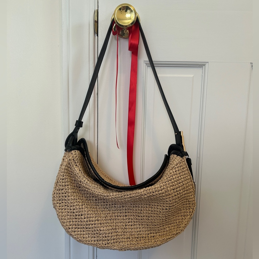 & Other Stories Leather-Trimmed Straw Shoulder Bag